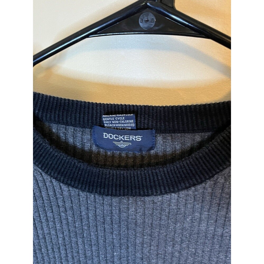 Dockers Mens XL Ribbed Knit Gray Black Long Sleeve Pullover Sweater 100% Cotton - Picture 2 of 4
